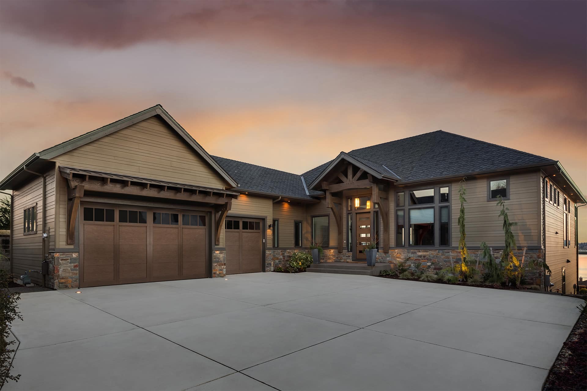 contemporary garage doors on craftsman home