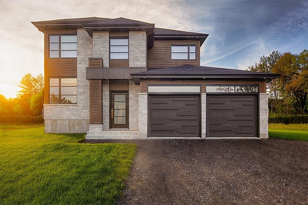modern garage door on large house