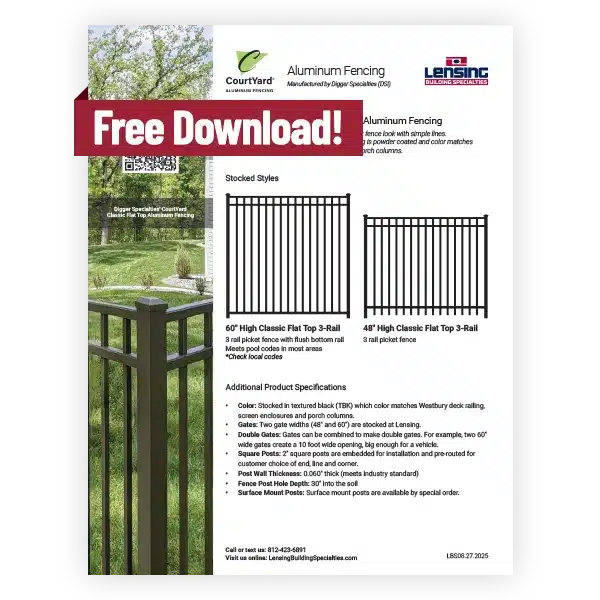 preview of a product flyer about courtyard aluminum fencing