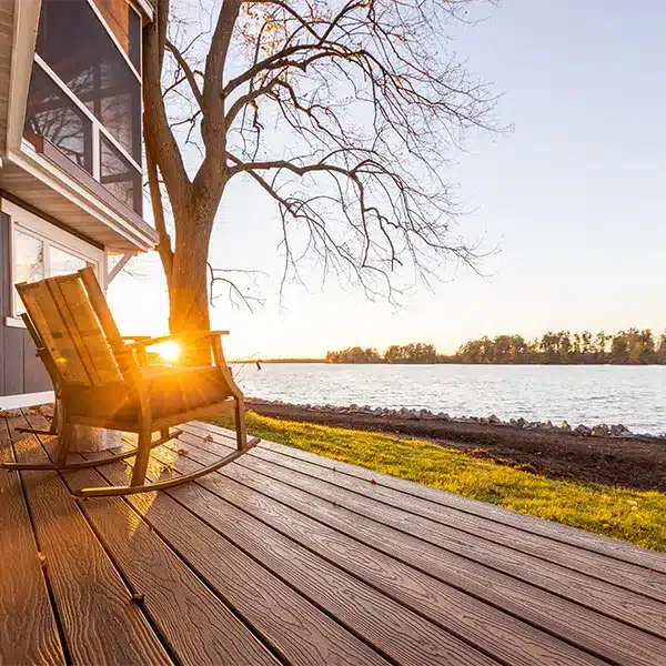 composite wood deck on a lakefront home